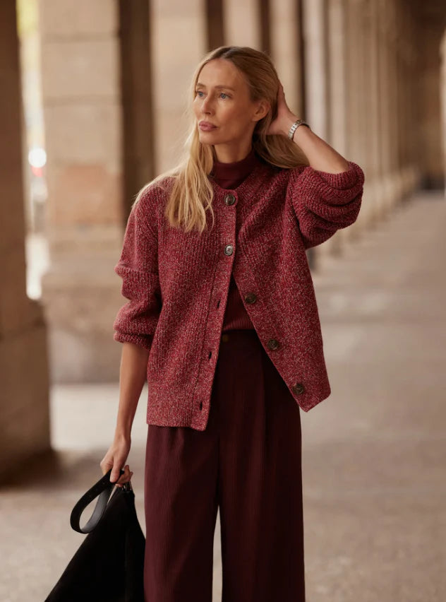Varley Patricia Rib Cardigan - Red Fleck