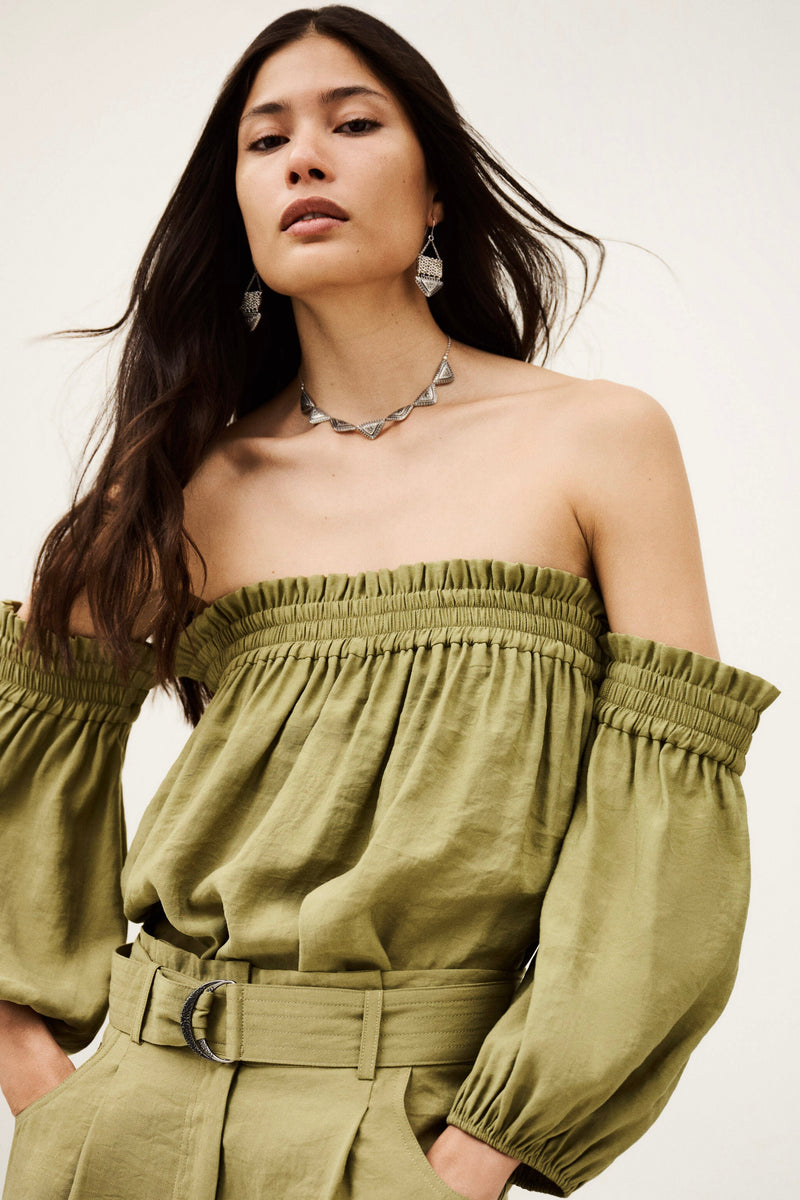 Ba&SH Dalila Top with Removable Sleeves - Khaki