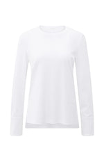 Yaya Jersey top with woven cuffs and slit detail - Pure White