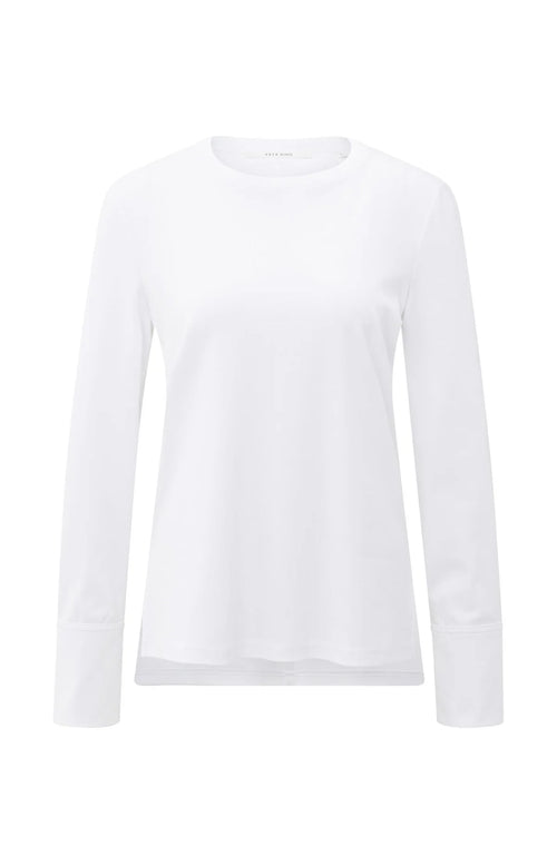 Yaya Jersey top with woven cuffs and slit detail - Pure White