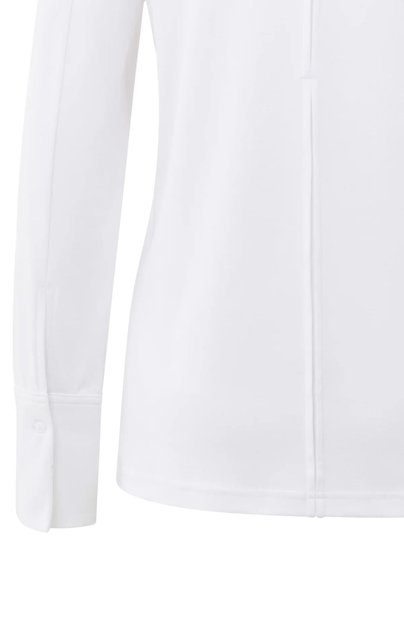 Yaya Jersey top with woven cuffs and slit detail - Pure White