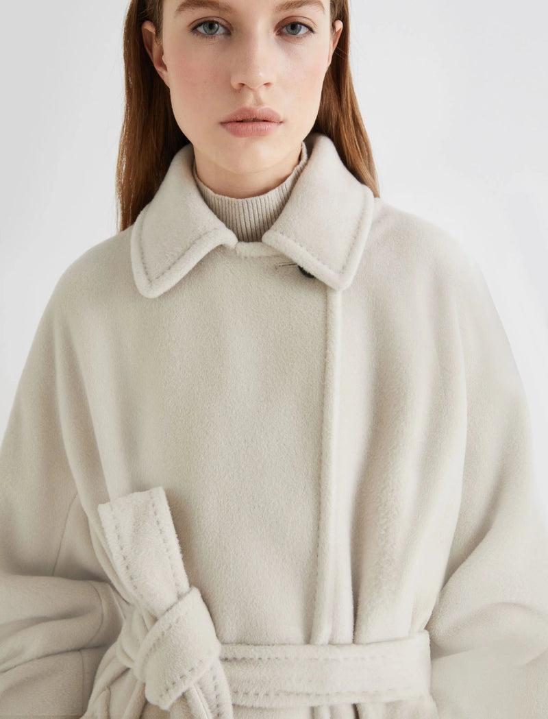 Double-breasted beaver cloth coat - Pearl Grey -  English