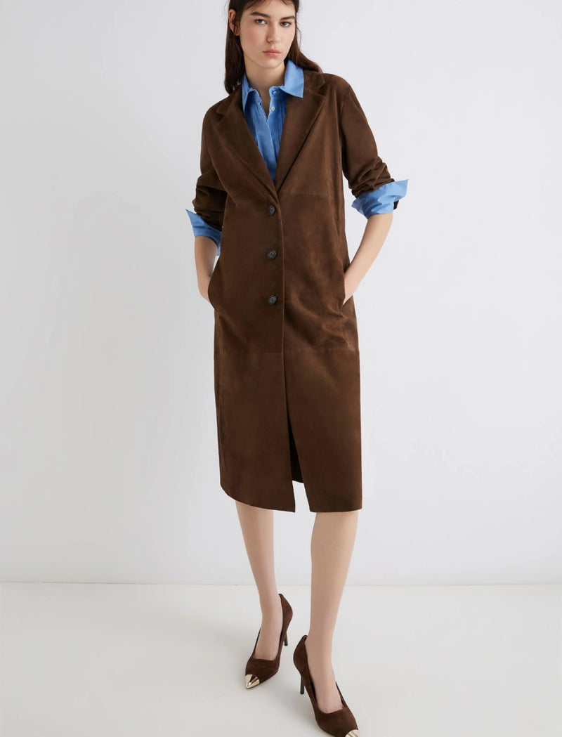 Marella Brown Suede Trench Coat
