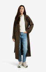 Yaya Long suedine coat with belt - Brown
