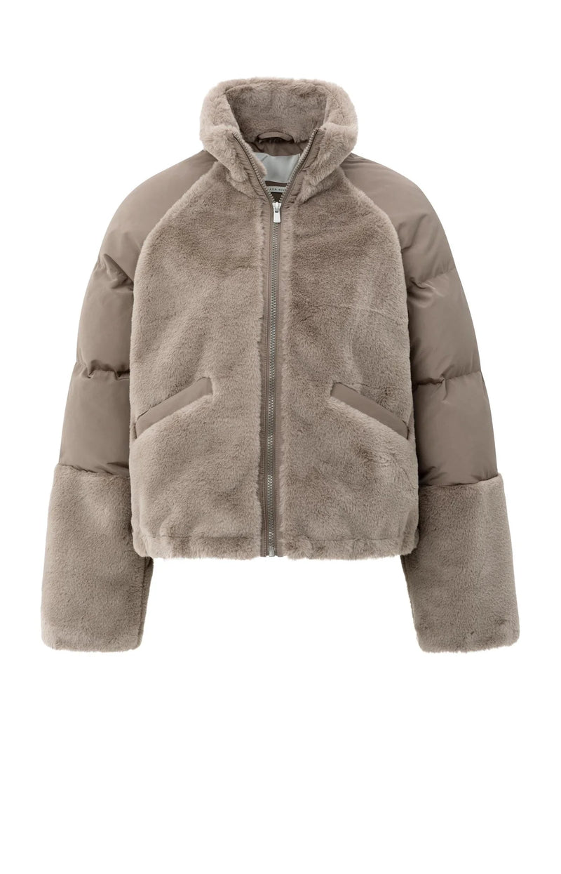 Yaya Short teddy jacket with padded sleeves - Brown