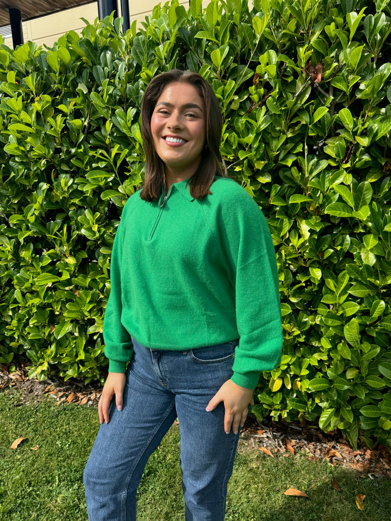 Colourush Cabana Cashmere Zip Sweater - PEA