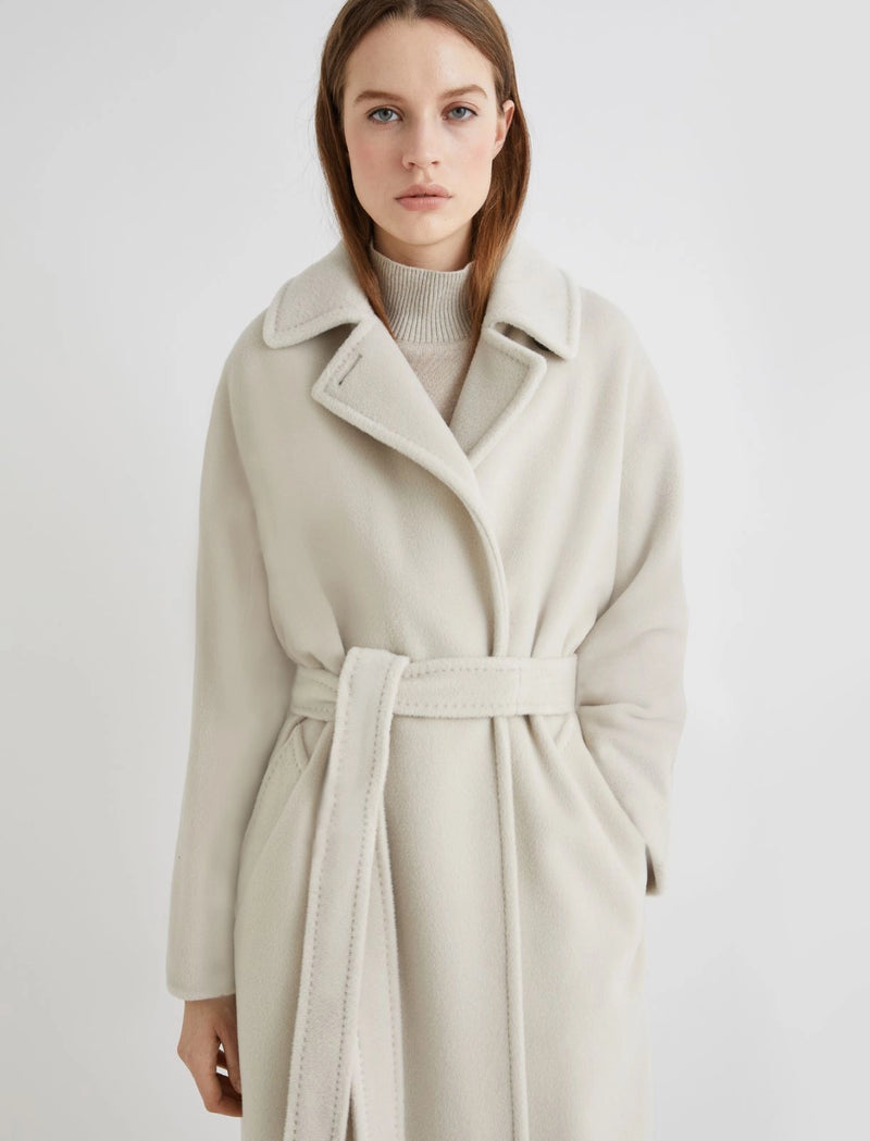Double-breasted beaver cloth coat - Pearl Grey -  English