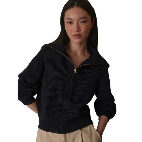 Varley Maura Half Zip Rib Knit - Navy