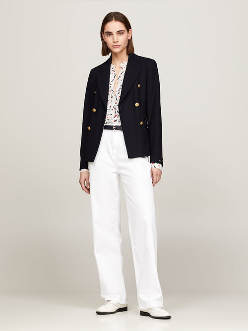 Tommy Hilfiger Gold Button Pique Double Breasted Blazer - Navy