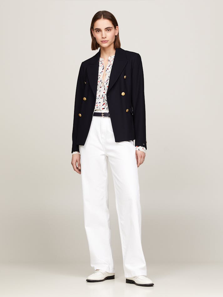 Tommy Hilfiger Gold Button Pique Double Breasted Blazer - Navy