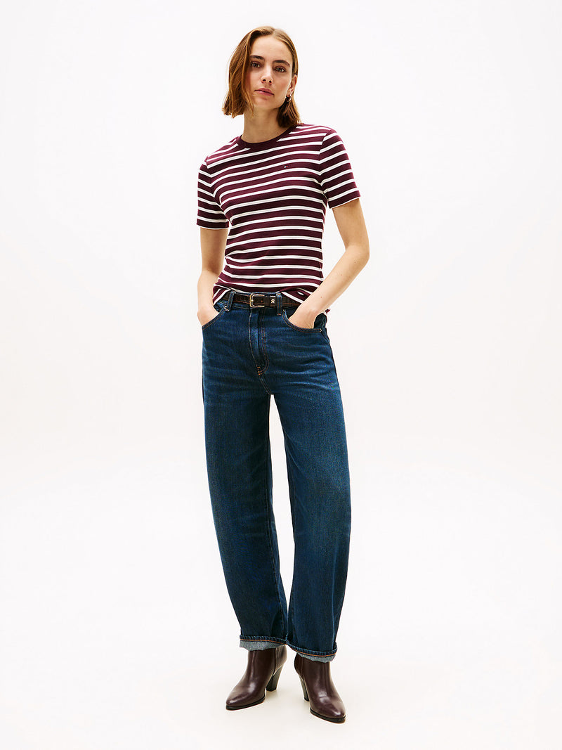 Tommy Hilfiger Crew Neck Slim Fit T-Shirt - Burgundy Stripe