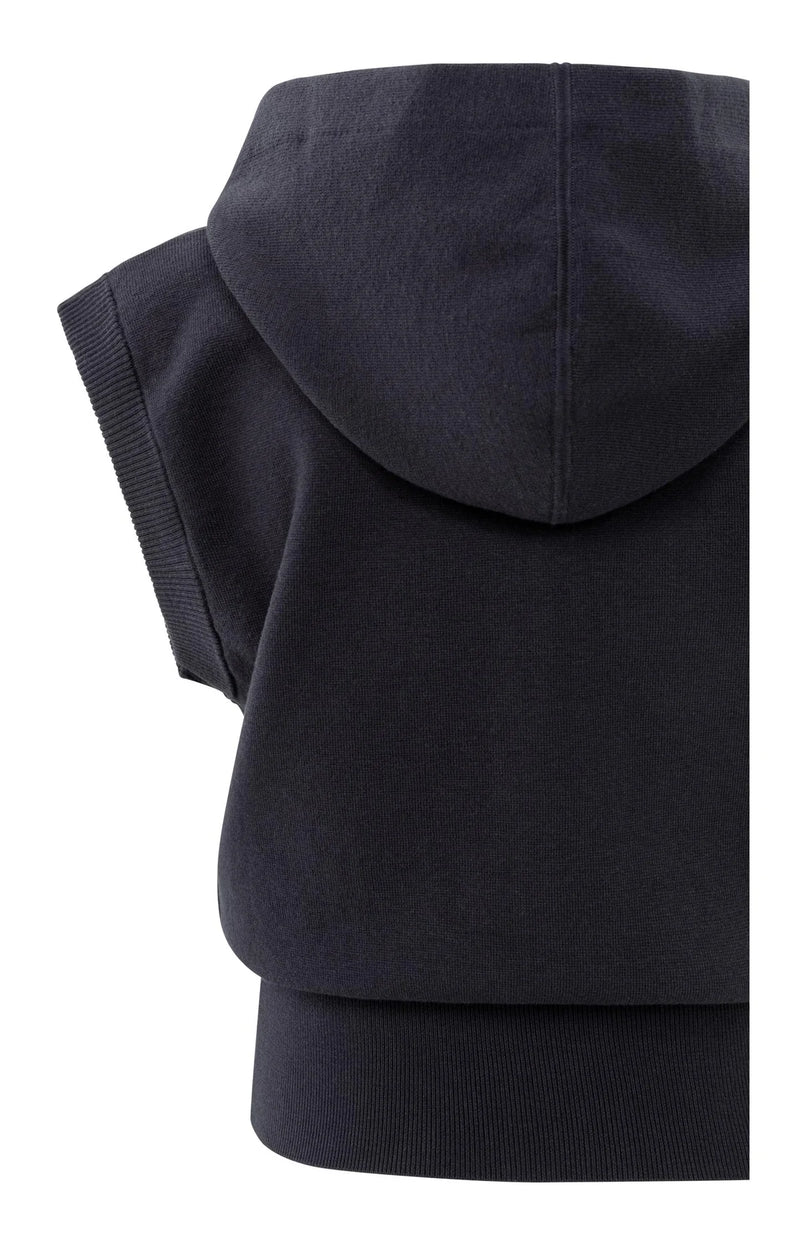 Yaya Sleeveless hoodie with zipper and hood - Navy