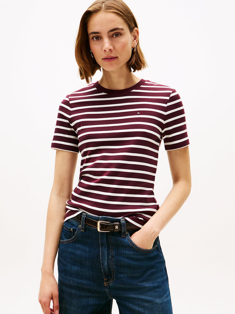 Tommy Hilfiger Crew Neck Slim Fit T-Shirt - Burgundy Stripe