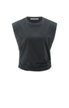 Sleeveless top with shoulder pads and pleat detail
