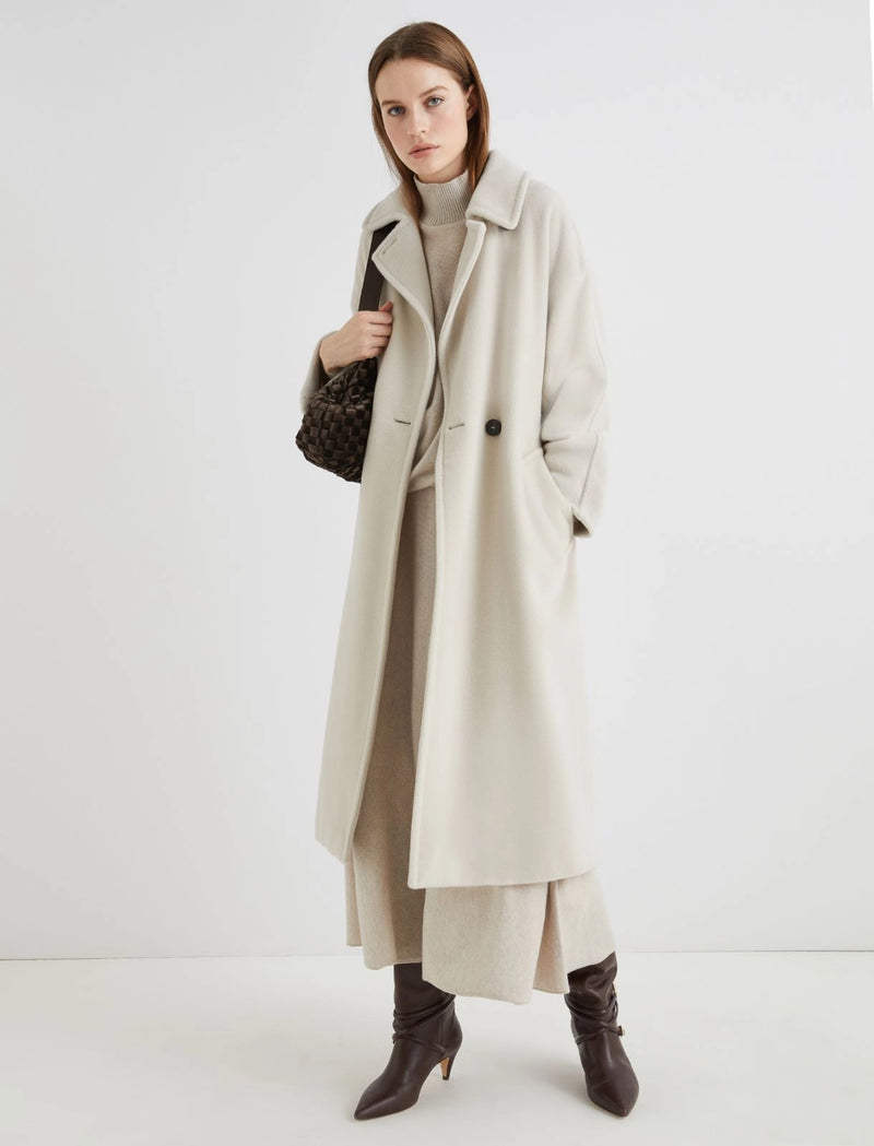 Double-breasted beaver cloth coat - Pearl Grey -  English
