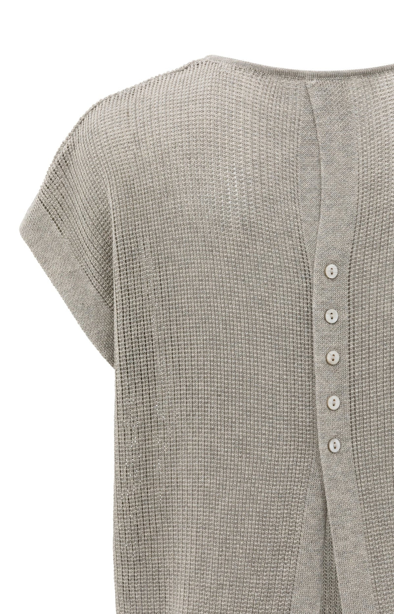 Yaya Sleeveless knit top with back button detail - Brownish Grey