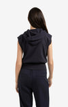 Yaya Sleeveless hoodie with zipper and hood - Navy