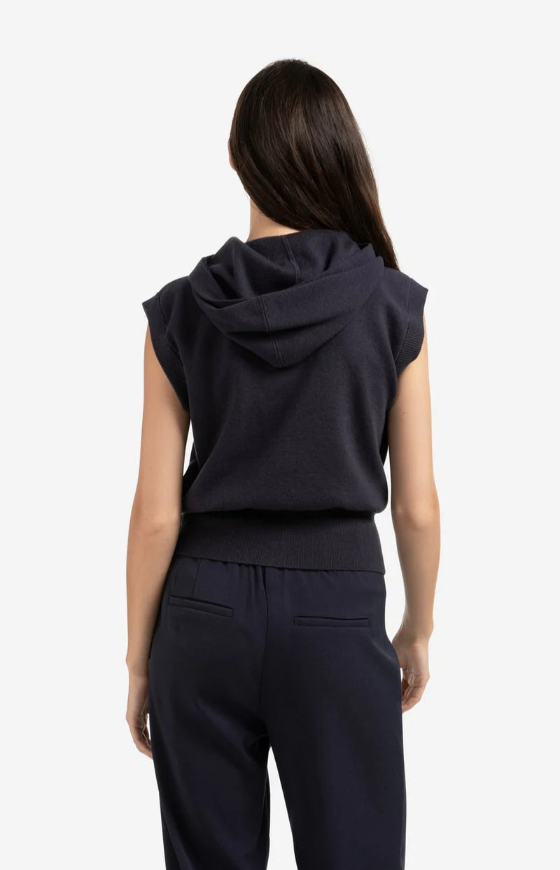 Yaya Sleeveless hoodie with zipper and hood - Navy