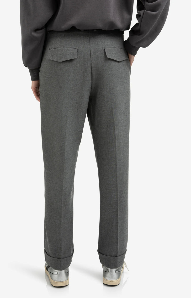Yaya High waist tailored trousers with turn-ups - Grey