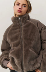 Yaya Short teddy jacket with padded sleeves - Brown