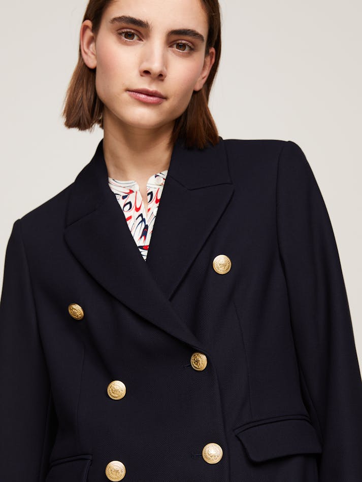 Tommy Hilfiger Gold Button Pique Double Breasted Blazer - Navy