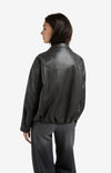 Yaya Short faux leather jacket with elastic hem - Anthracite Brown