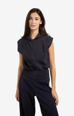 Yaya Sleeveless hoodie with zipper and hood - Navy