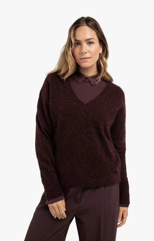 Yaya Soft Sweater with V-Neck - Cloud Grey Purple