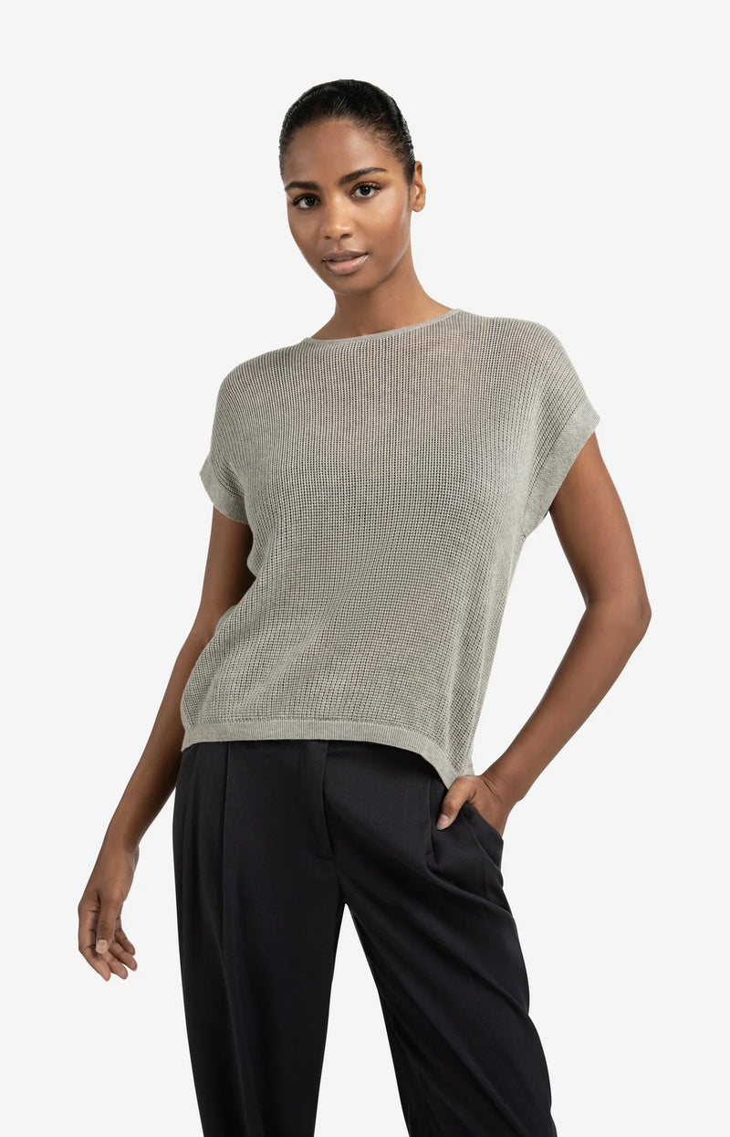 Yaya Sleeveless knit top with back button detail - Brownish Grey