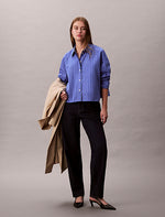 Calvin Klein Stripe Cropped Boxy Button-Down Shirt