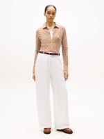 Tommy Hilfiger Slim Fit Pique Brown Stripe Shirt