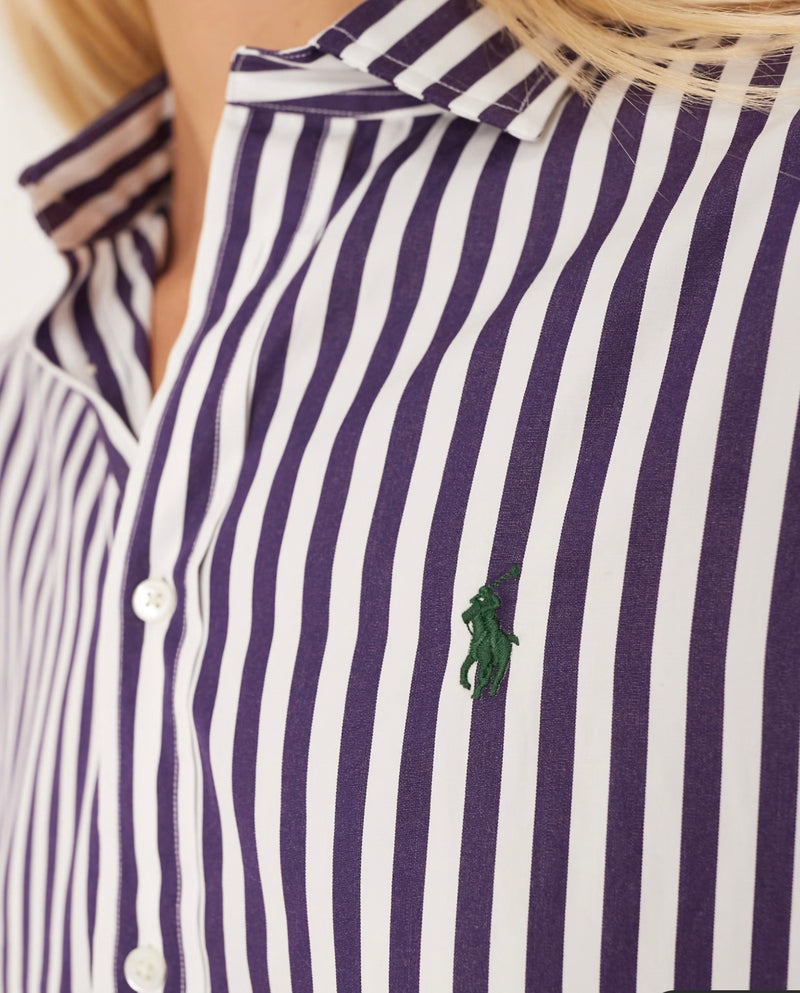 Polo Ralph Lauren purple and white striped shirt