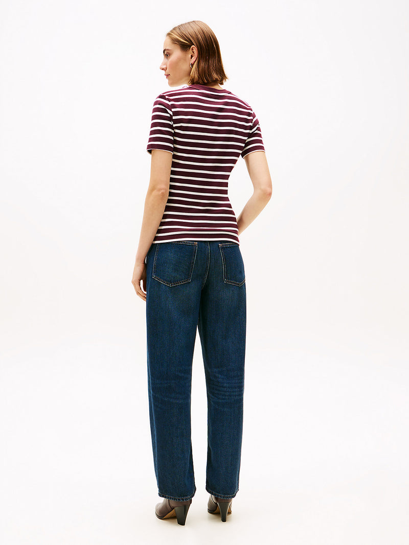 Tommy Hilfiger Crew Neck Slim Fit T-Shirt - Burgundy Stripe