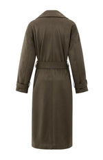 Yaya Long suedine coat with belt - Brown