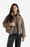 Yaya Short teddy jacket with padded sleeves - Brown