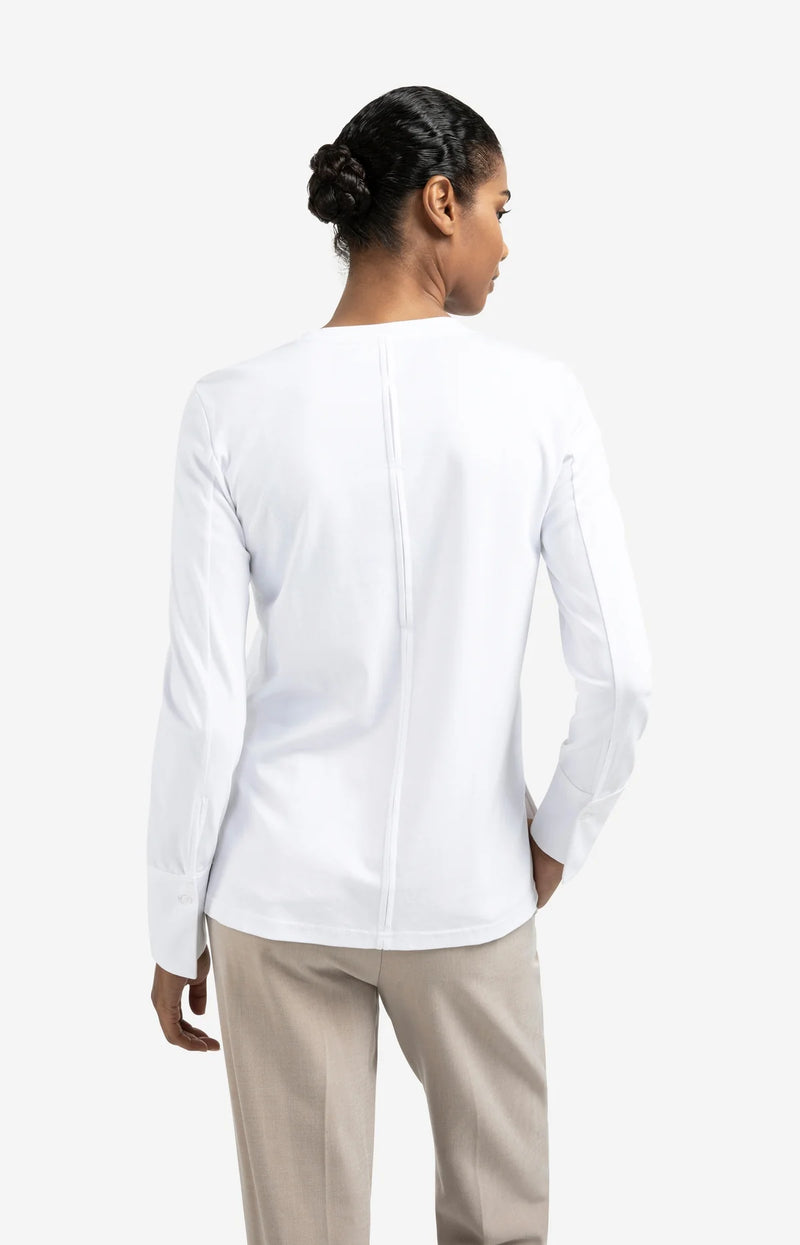 Yaya Jersey top with woven cuffs and slit detail - Pure White