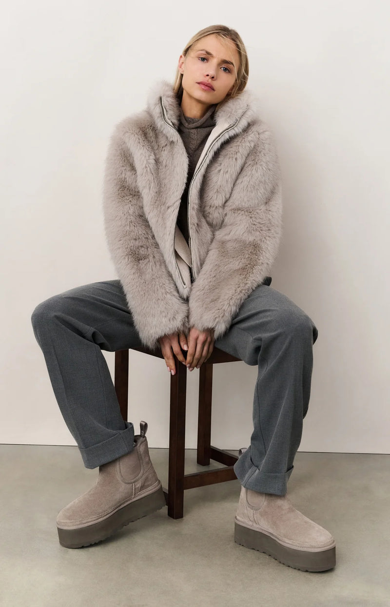 Yaya High waist tailored trousers with turn-ups - Grey