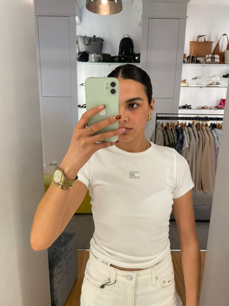Tommy Jeans Slim Rib Badge Tee - Ecru
