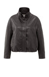 Yaya Short faux leather jacket with elastic hem - Anthracite Brown
