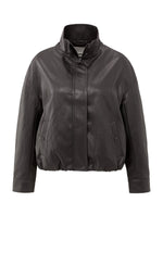 Yaya Short faux leather jacket with elastic hem - Anthracite Brown