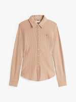 Tommy Hilfiger Slim Fit Pique Brown Stripe Shirt