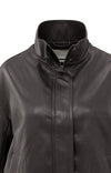 Yaya Short faux leather jacket with elastic hem - Anthracite Brown