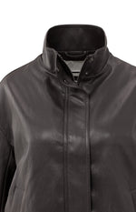 Yaya Short faux leather jacket with elastic hem - Anthracite Brown