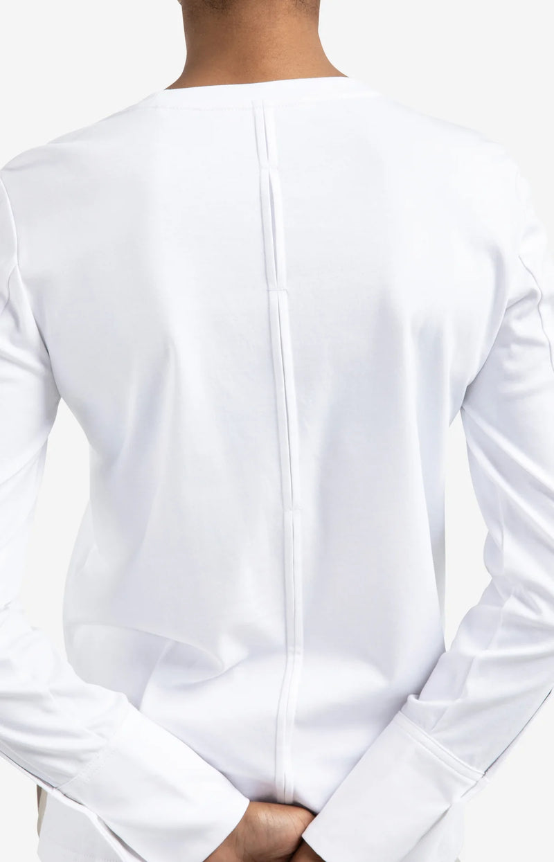Yaya Jersey top with woven cuffs and slit detail - Pure White