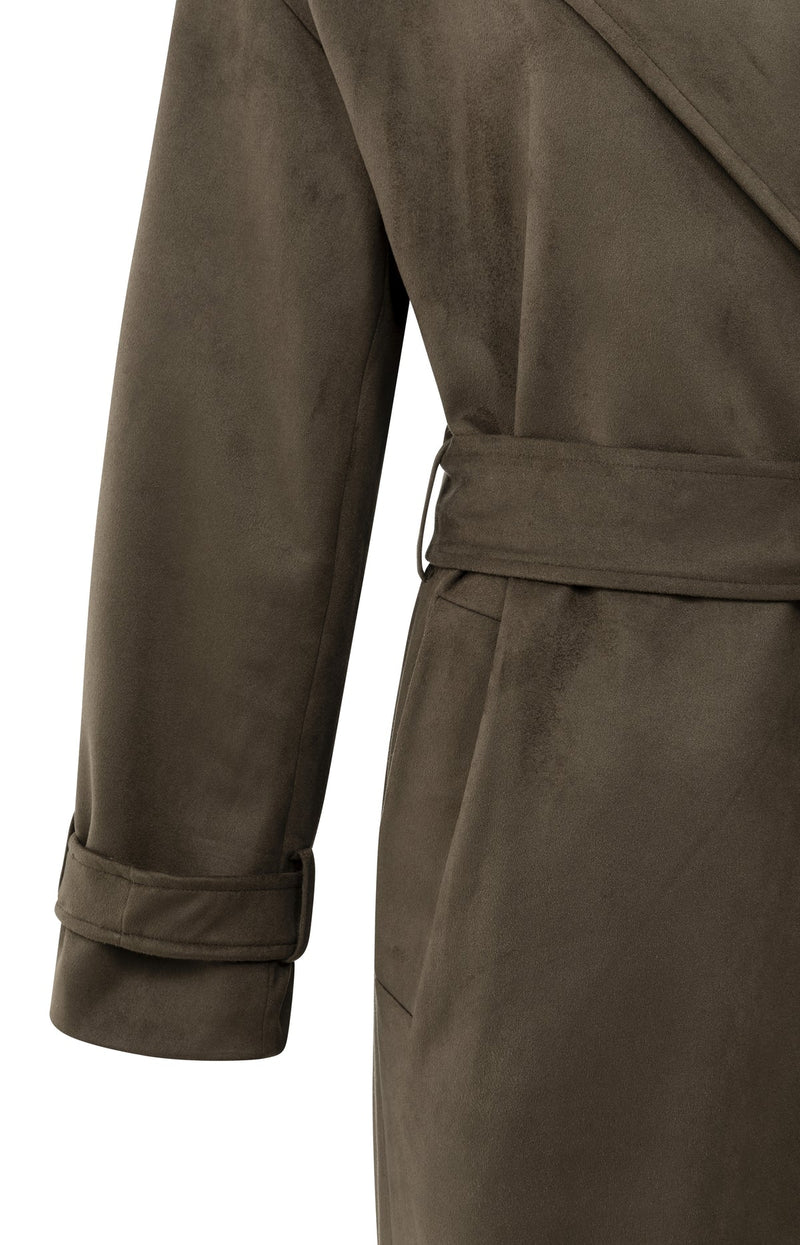 Yaya Long suedine coat with belt - Brown