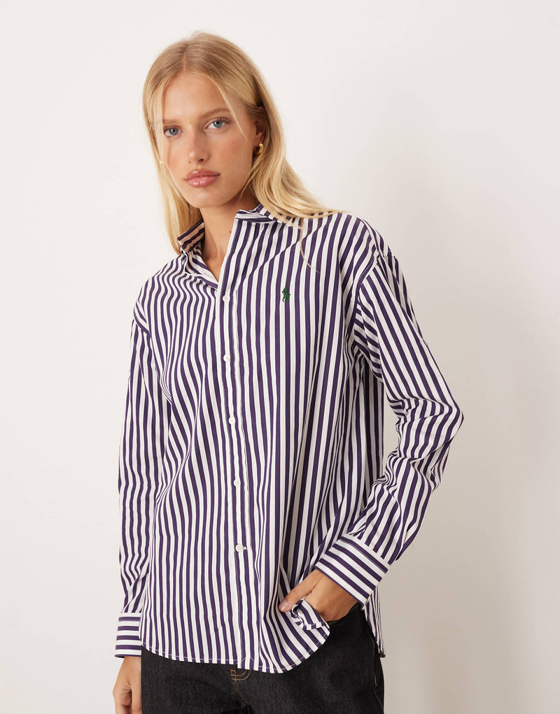 Polo Ralph Lauren purple and white striped shirt