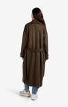 Yaya Long suedine coat with belt - Brown
