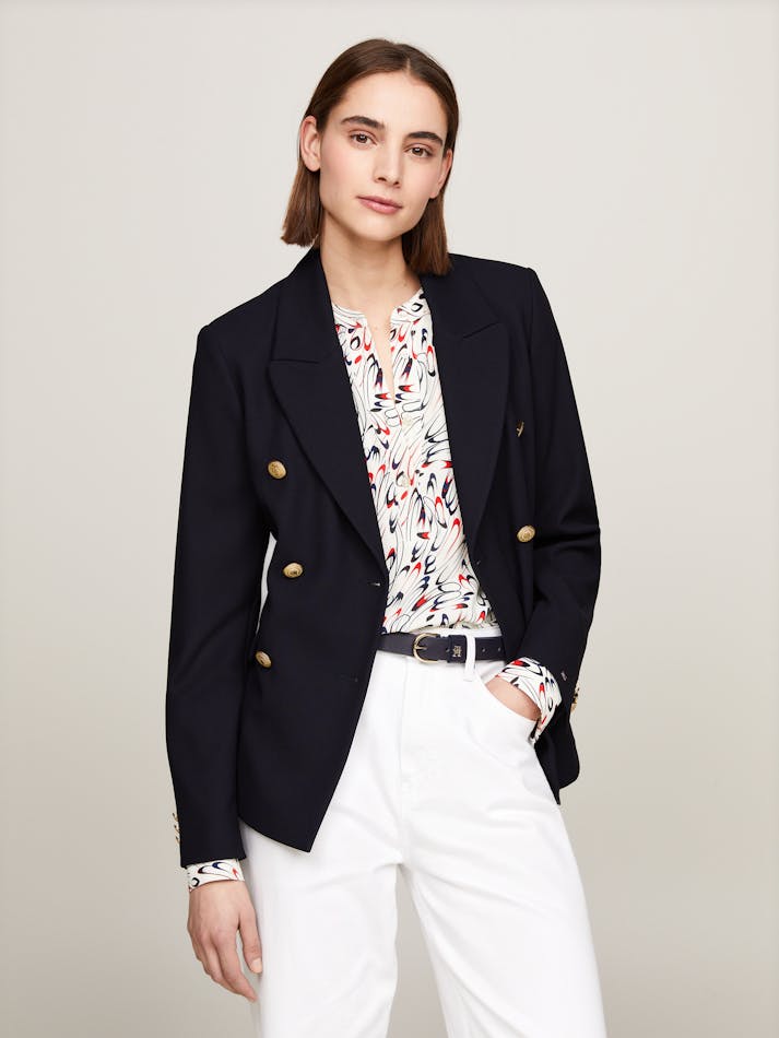 Tommy Hilfiger Gold Button Pique Double Breasted Blazer - Navy