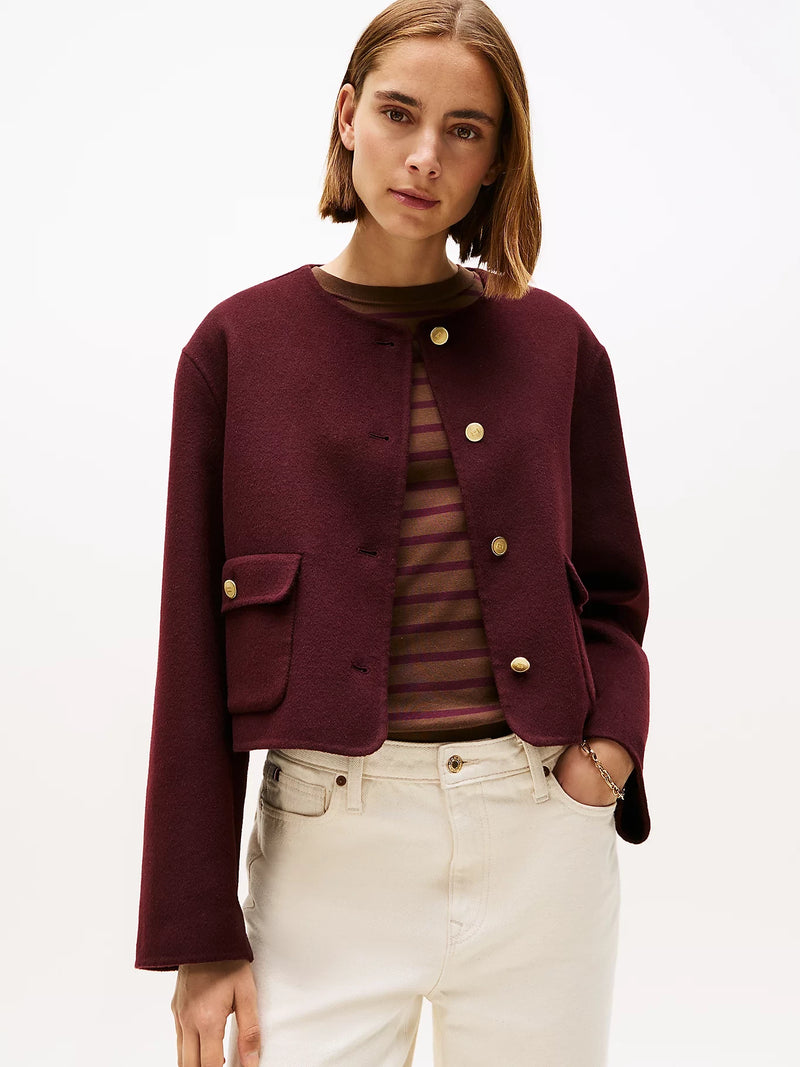 Tommy Hilfiger Wool Blend Short Jacket - Burgundy