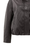 Yaya Short faux leather jacket with elastic hem - Anthracite Brown